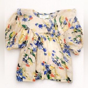 THE GREAT. Sunrise Top Bright Grove Floral Cotton Blouse Size 0 NWT